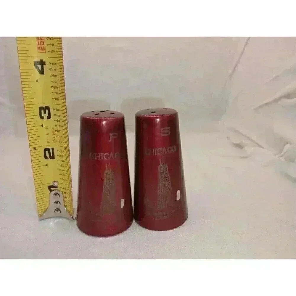 VINTAGE SALT & PEPPER SHAKER SET CHICAGO JOHN HANCOCK CENTER JAPAN BURGUNDY GOLD